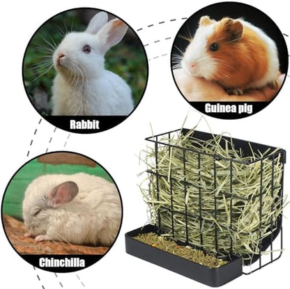 Rabbit Hay Feeder Guinea Pig Hay Holder with Hook Heavy-Duty Metal,Internal Sloping Design，Hay Feeder for Bunny,Rabbit，Chinchillas,Comes with Two Multifunctional Zippers