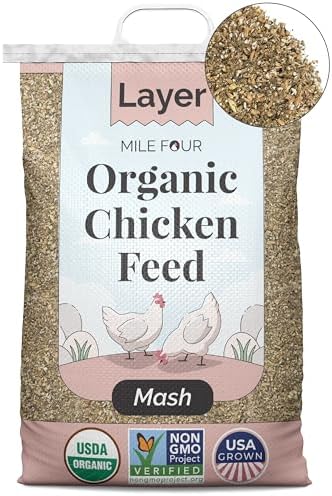 Mile Four Organic Chicken Feed, Layer Mash, Non-GMO, USA Grown 46 lbs