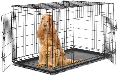 Sweetcrispy Dog Crate 48 Inch, Medium Large Dog Cage, Foldable Pet Kennel