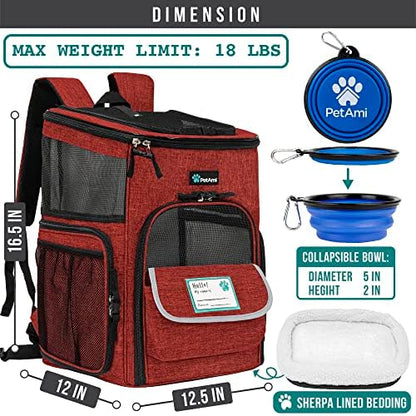 PetAmi Dog Backpack Carrier, Airline Approved 4-Way Entry Cat Bag, Red