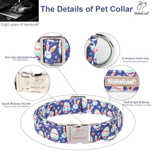 Easter Dog Collar, Cute Easter Bunny Eggs Pet Collar with Metal Buckle, Durable Adjustable Holiday Dog Collars for Small Medium Large Dogs XS
