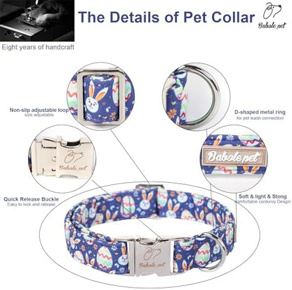 Easter Dog Collar, Cute Easter Bunny Eggs Pet Collar with Metal Buckle, Durable Adjustable Holiday Dog Collars for Small Medium Large Dogs XS