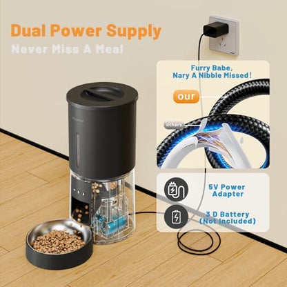 Miaosical Automatic Cat Feeder,2.4G WiFi Timed Auto Cat Food Dispenser with 10s Voice Recorder,Dual Power Supply,4.2L Auto Cats Feeder(Black, 4.2L WiFi Single Bowl)