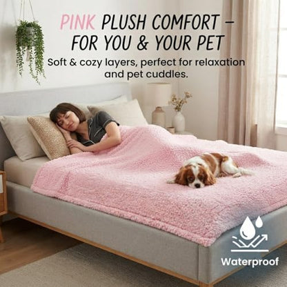 Pink Calming Pets Blanket 85x57in Fleece Dogs Blankets Fluffy Cats Sherpa Waterproof Bed Couch Covers Puppy Leakproof Sofa Mats Washable Warm-XL