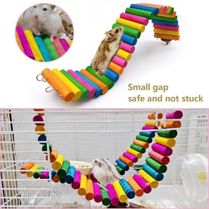 2-Pack Hamster Bridge 15.7 x 2.4 Inch Colorful Flexible Bendy Climbing Ladder Wooden Fence Chew Toy for Bird Parrot Sugar Glider Gerbil Mice