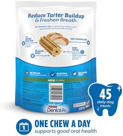 DentaLife Daily Oral Care Dog Treats for Small Dogs 5-20 lbs., Chewy Dental Treat to Freshen Breath and Fight Tartar, Chicken Flavor, 14.7 oz. each, 45 Chews each/90 Total Chews - 45 ct. Pouch