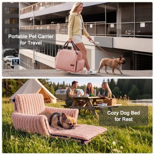 MIXJOY Dog Car Seat for Small/Medium Dogs up to 23 lbs, Multi-Functional Dog Carrier for Car with Detachable Washable Cover, Pet Travel Bed with Clip-On Safety Leash, Pink