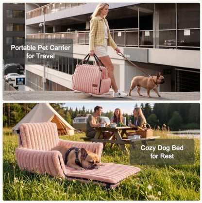 MIXJOY Dog Car Seat for Small/Medium Dogs up to 23 lbs, Multi-Functional Dog Carrier for Car with Detachable Washable Cover, Pet Travel Bed with Clip-On Safety Leash, Pink