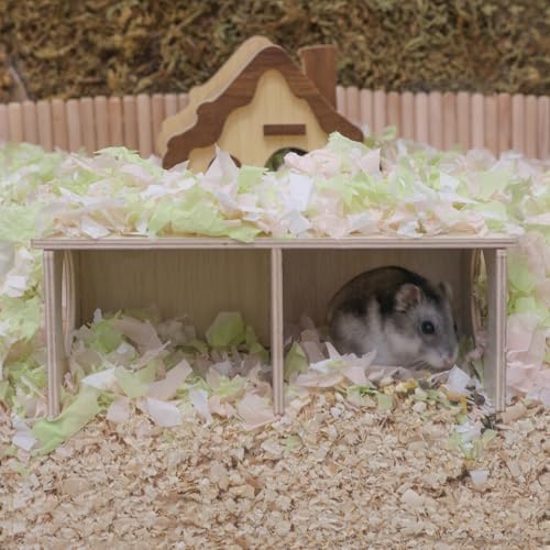 Hamster Peep Tunnel, 2-Chamber Wooden Hamster Hideout, Water-Resistant Platform for Dwarf Hamsters and Small Pets, 8.3" x 4.3" x 3.1"