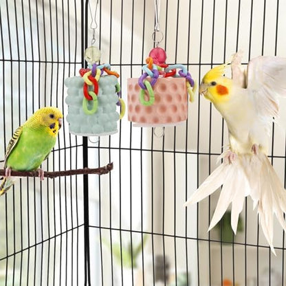Wontee Bird Calcium Chew Grinding Treats Toy for Parrots, Orange+Green