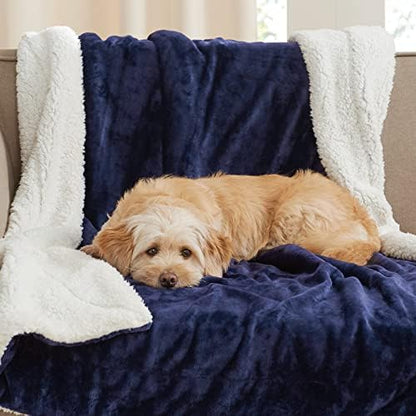 NICETOWN Navy Blue Sherpa Blanket, Reversible Fleece Super Soft Fuzzy Flannel Blanket, Velvet Plush Luxurious Thick Warm Puppy Blanket for Home, Couch, Sofa, Bed, 60 x 80 Inches