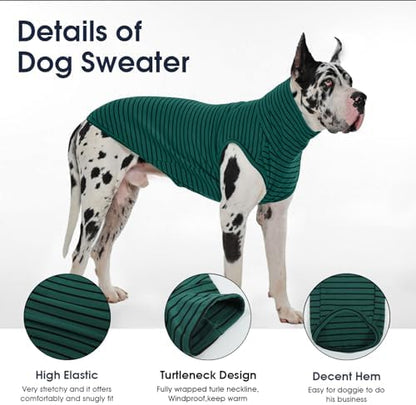 IECOii 4XL Dog Sweater - Stretch Fleece Sweater with Turtleneck,Stripes