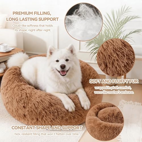Medium Dog Bed, Washable Plush Donut Dog Bed, 28 Inch