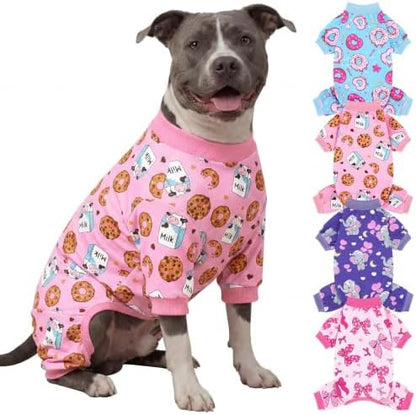XPUDAC 4 Pieces Dog Pajamas Soft Strechy Puppy Onesies Pet Clothes for Medium Large Dogs Boy Girl Cat Pet Outfit, 153-4XL