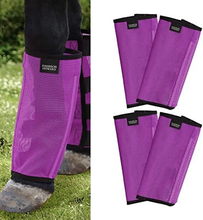 Harrison Howard Loose Fitting Fly Boots UV-Protective Extra Tough Mesh Ventilated Four Fasteners Stay-on Design Protect Horse Legs & Stomp-Reducing Set of 4 Purple Yearling