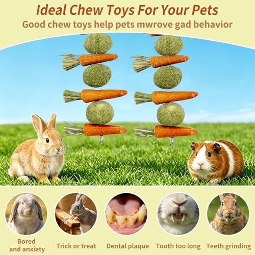 Hamiledyi Rabbit Chew Toys for Teeth Natural Bunny Toys Guinea Pig Treats Hamster Molar Teeth Toys Made with Natural Timothy Grass & Vegetables Suitable for Rodent Pets Small Animal