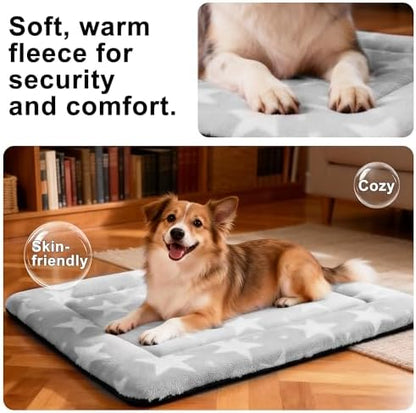 Dog Bed Mat – Soft & Comfortable Dog Kennel Pad for Crate – Durable Crate Bed & Mat for Dogs & Cats – Ideal for Crate, Kennel, and Home Use (Big&Little Stars Grey, M(30"*20"*1.5"))