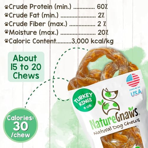 Nature Gnaws USA Turkey Tendon Rings Dog Treats, 8 oz