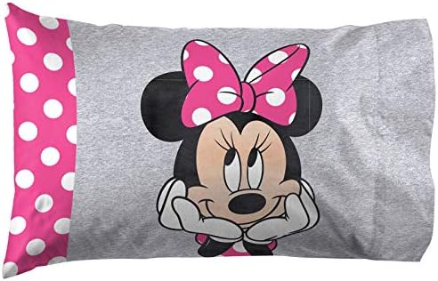 Disney Minnie Mouse Cartoon Kids Pillowcase Reversible for Girls, Gray