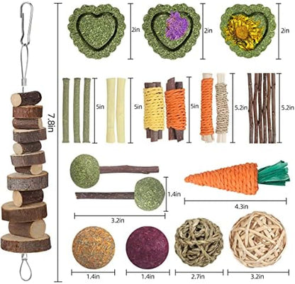 YIXUND Rabbit Toys Bunny Toys 26Pcs Natural Timothy Hay Sticks Apple Wood Sticks Handmade for Guinea Pig Hamster Rat Chinchilla