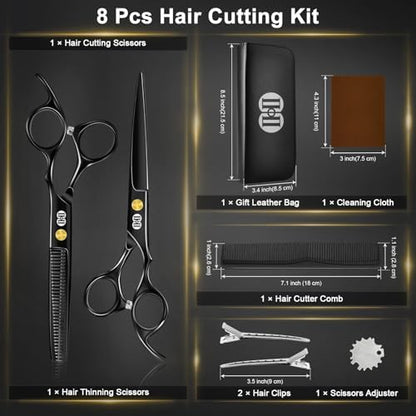 CIICII Hair Cutting Scissors Shears Kit, 6.7″ Barber Scissors Set (Black)