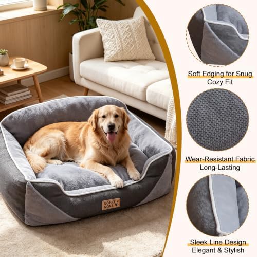 Orthopedic Dog Bed for Medium Dogs, Washable Calming Dog Sofa Bed with Reversible Plush & Premium Corduroy Velvet, Removable Machine Washable Cover, Non-Slip Bottom, Grey, 30"x24"
