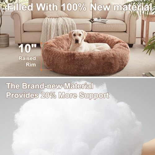 45 in Faux Fur Donut Dog Bed for Extra Large Dogs,Tie-dye Brown