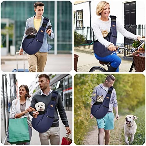 CUBY Adjustable Dog Cat Sling Carrier with Padded Hard Bottom Pet Carrier Sling Soft Carrying Puppy Bag for Small Dogs Cats Outdoor Travel(Blue Senior)