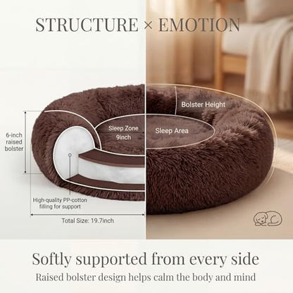 nononfish Fluffy Donut Dog Bed for Small Dogs,Cozy Round Pet Bed