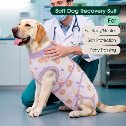 Kuoser Dog Surgery Recovery Suit, Soft Breathable Dog Recovery Suit for Female Spay Male Nueuter, Anti Licking Puppy Onesie Pet Surgical Suit for Dogs Abdominal Wounds Skin Disease, Bear XS