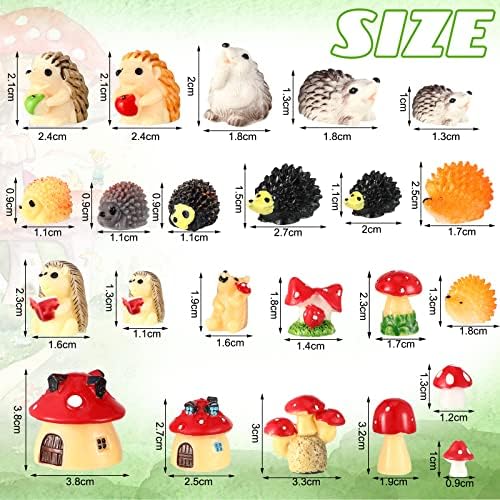 Woanger 30 Pcs Fairy Garden Accessories Hedgehog Mushroom Figurines, Cute