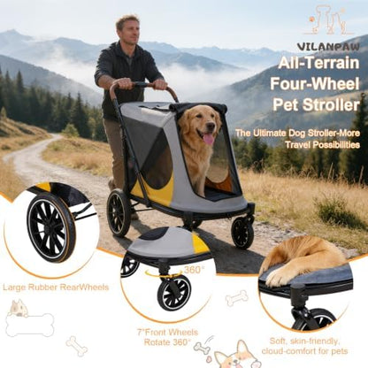 Dog Stroller for Large-Dogs: Easy Fold Dual Entry Onefoot Brake