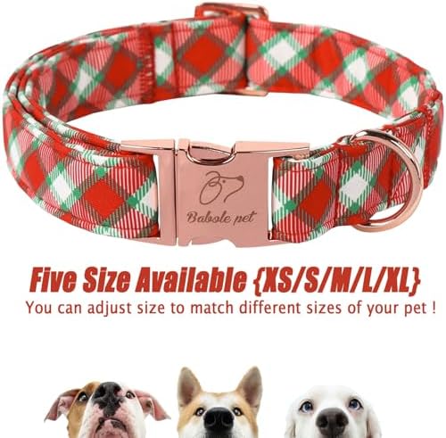 Christmas Dog Collar for Large Dogs - Christmas Red Green Plaid Dog Collars, Adjustable Heavy Duty Pet Winter Holiday Collar with Metal Buckle L