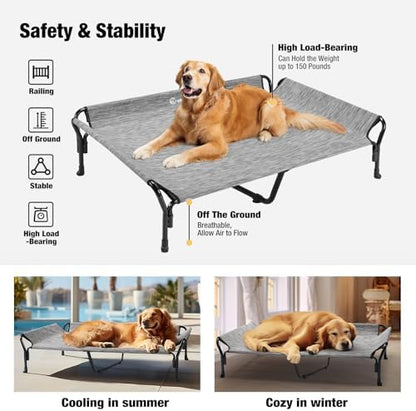 Veehoo Cooling Elevated Dog Bed, Raised Dog Cot with Guardrail & Headrest
