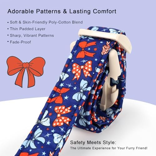 4th of July Dog Collar Navy Patriotic Bow Dog Collars for Medium Dogs - Lightweight Adjustable Independence Day Girl Puppy Collars Cute USA Flag Bow Female Dogs Collar M