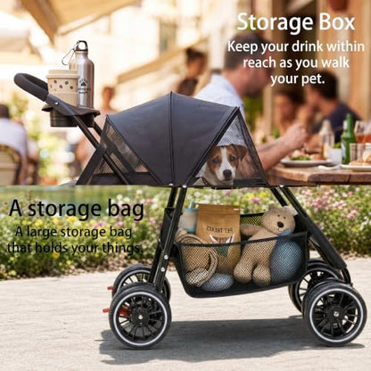 2-in-1 Foldable Pet Stroller 4-Wheel for Small Dogs,Light Gray+Kale Green