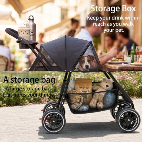 2-in-1 Foldable Pet Stroller 4-Wheel for Small Dogs & Cats,Black+Green