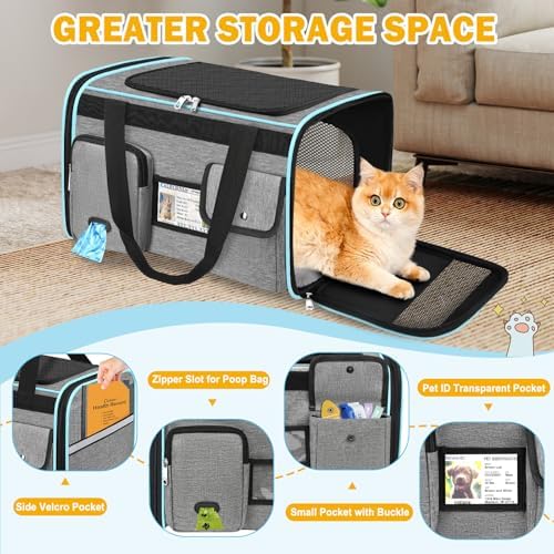 HUANLANG Large Cat Carrier Soft Sided Travel Pet Carrier Airline Approved