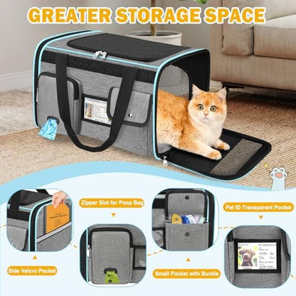 HUANLANG Large Cat Carrier Soft Sided Travel Pet Carrier Airline Approved