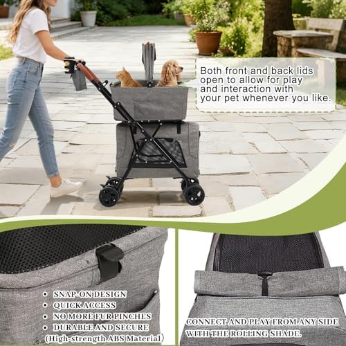 Double Pet Stroller with Detachable Carriers, Dog Stroller for Medium Dogs 20 lb, Foldable Dog Stroller for 2 Dogs,Easy Assembly Cat Stroller for 2 Cats with Cup Holder and Storage Bag for All-Terrain