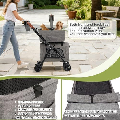 Double Pet Stroller with Detachable Carriers, Dog Stroller for Medium Dogs 20 lb, Foldable Dog Stroller for 2 Dogs,Easy Assembly Cat Stroller for 2 Cats with Cup Holder and Storage Bag for All-Terrain