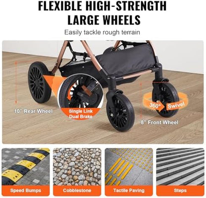 VEVOR Large Pet Stroller for Medium Large Dogs and Cats, Up to 66lbs, Detachable Carrier and Storage Basket