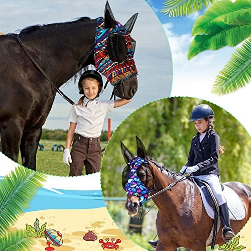 Weewooday 2 Pieces Horse Fly Masks for Horses Soft Fly Masks for Ears Smooth and Elasticity Mask with UV Protection(Tribal Grid Patterns,M)
