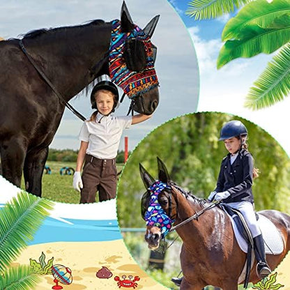 Weewooday 2 Pieces Horse Fly Masks for Horses Soft Fly Masks for Ears Smooth and Elasticity Mask with UV Protection(Tribal Grid Patterns,M)