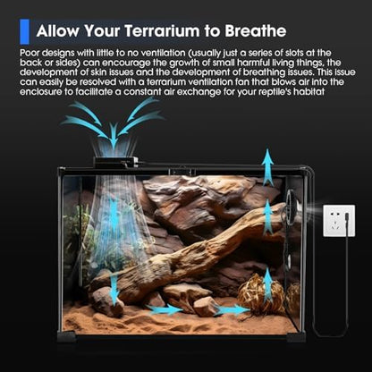 Reptile Terrarium Thermometer Hygrometer with Dehumidifier Ventilation Fan for Pet Rearing Box Reptile Tank LED Digital Thermometer and Humidity Gauge for Snake Bearded Dragon Gecko