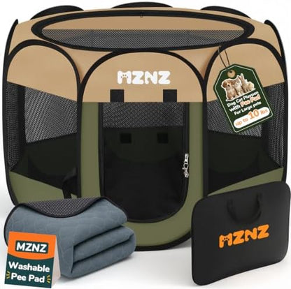 Dog Cat Small Animal Puppy Playpen with Pee Pad, Small, Olive Green