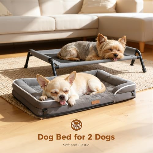 Lekereise Outdoor Elevated Dog Beds for Small Dogs, Portable Indoor & Outdoor Cooling Raised Cot Pet Hammock Bed with Skid-Resistant Feet, Frame with Breathable Mesh