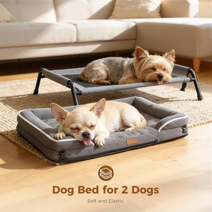 Lekereise Outdoor Elevated Dog Beds for Small Dogs, Portable Indoor & Outdoor Cooling Raised Cot Pet Hammock Bed with Skid-Resistant Feet, Frame with Breathable Mesh