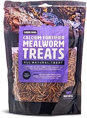 Fluker’s Grub Bag All Natural Calcium Fortified Mealworm Treats, Packed with Protein, Rich in Nutrients, A Reptile Favorite, 3 oz