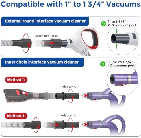 Dog Hair Grooming Brush Vacuum Attachment for 1" to 1-3/4" Various Size Vacuum Cleaners, Pet Shedding Tool with Extension Hose, Adapter and Storage Bag